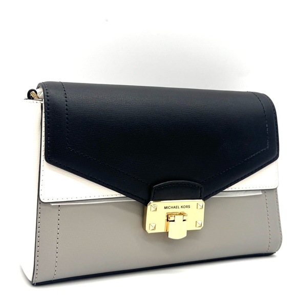 Michael Kors Kinsley leather Medium shoulder Flap Crossbody Bag Optic White - Picture 3 of 9